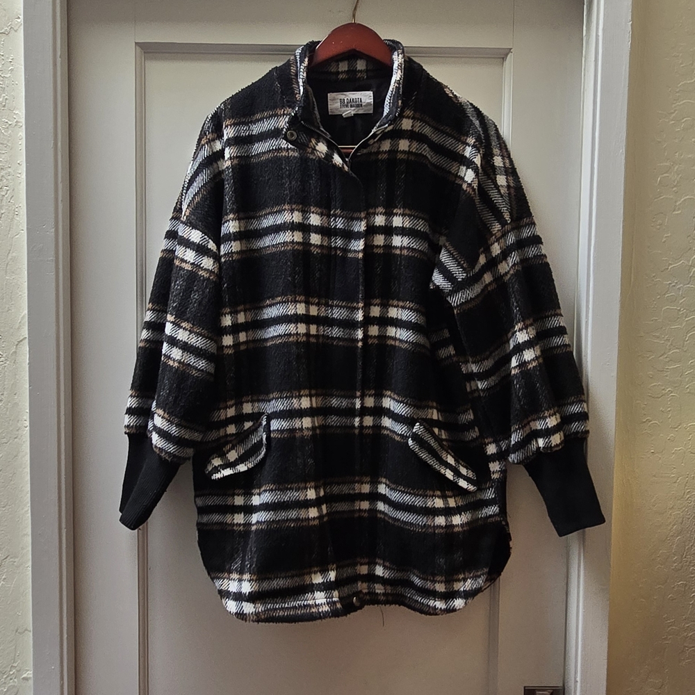 BB Dakota by Steve Madden Black and White Plaid Pea Coat